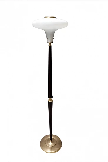 Floor lamp made of glass, wood and brass, 1950s