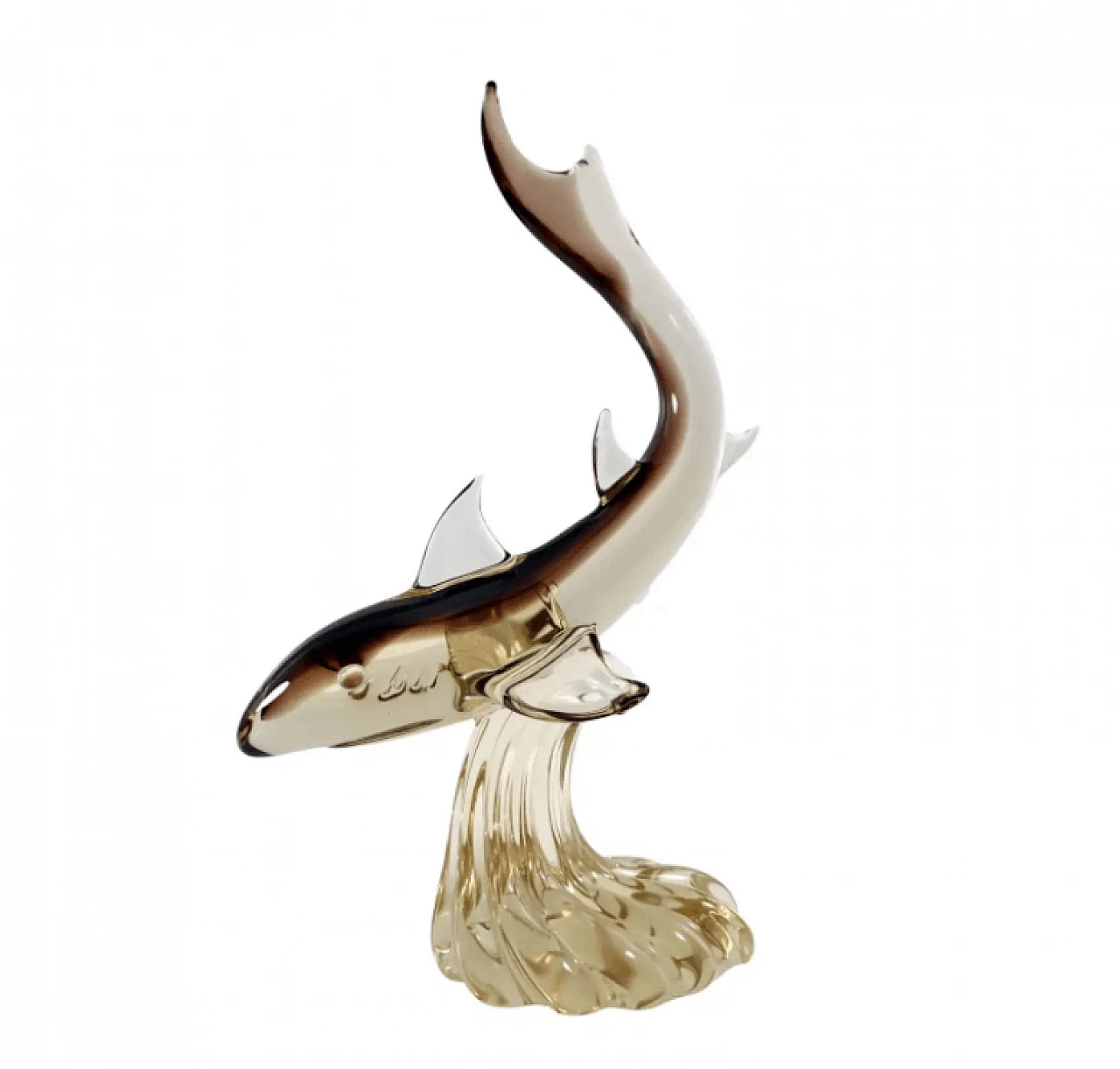 Murano glass shark on wave base, 1960s 1