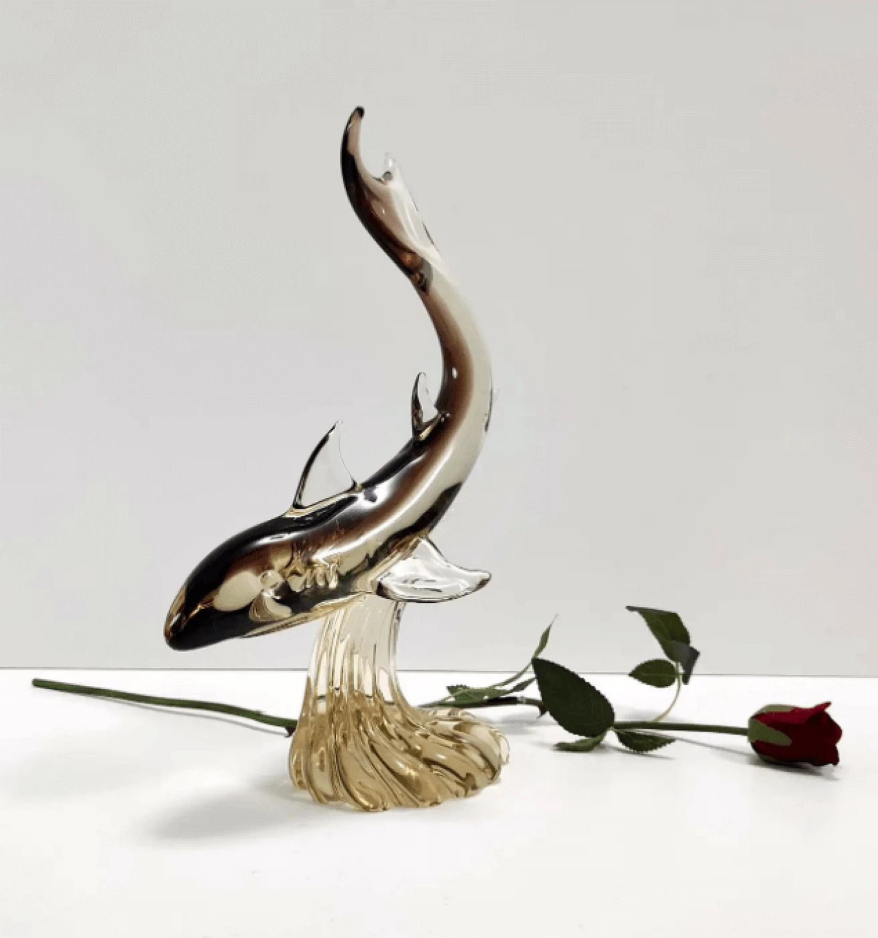 Murano glass shark on wave base, 1960s 2