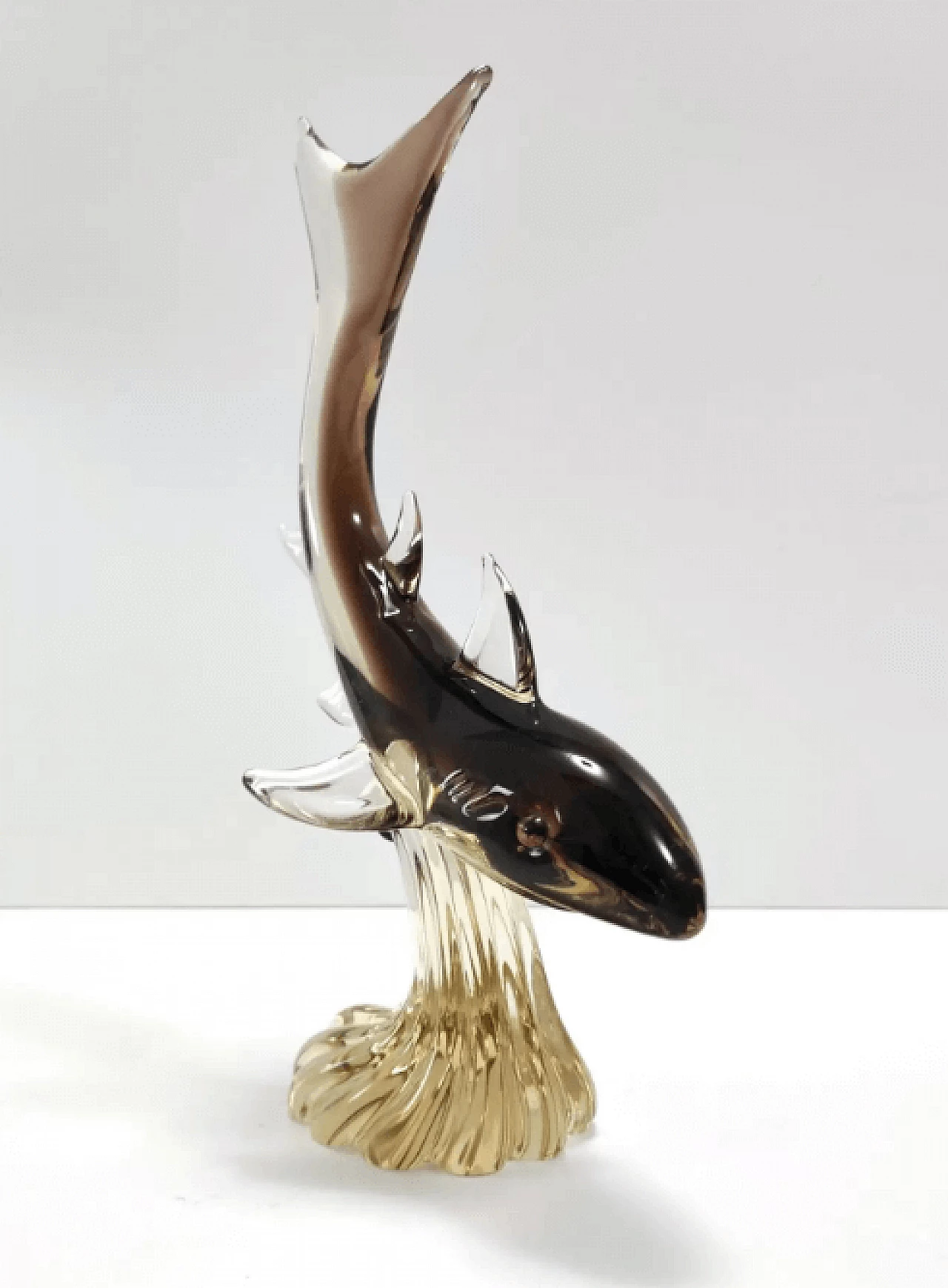 Murano glass shark on wave base, 1960s 5