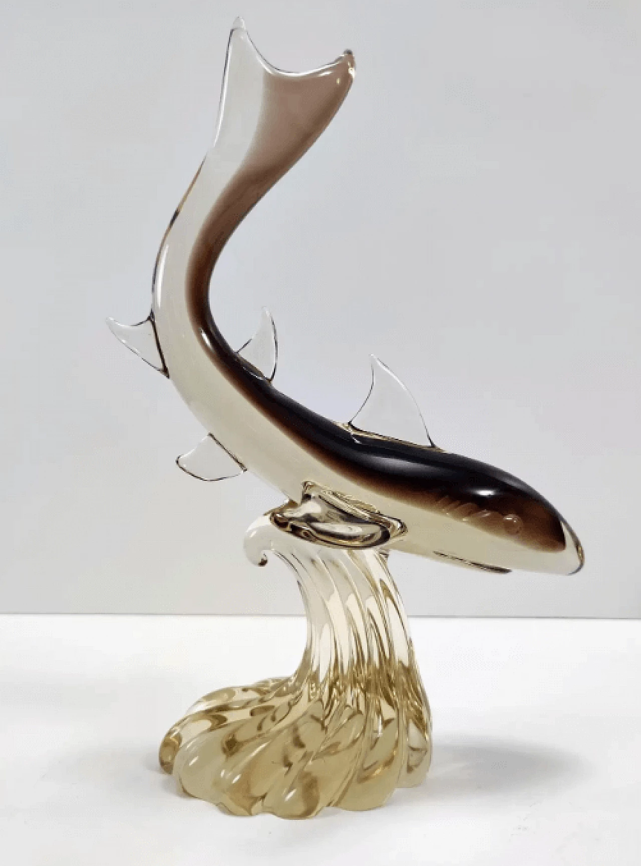 Murano glass shark on wave base, 1960s 6