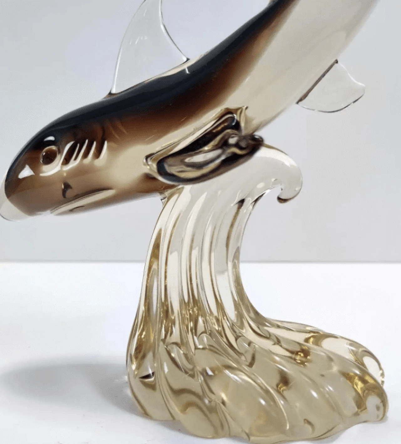 Murano glass shark on wave base, 1960s 11
