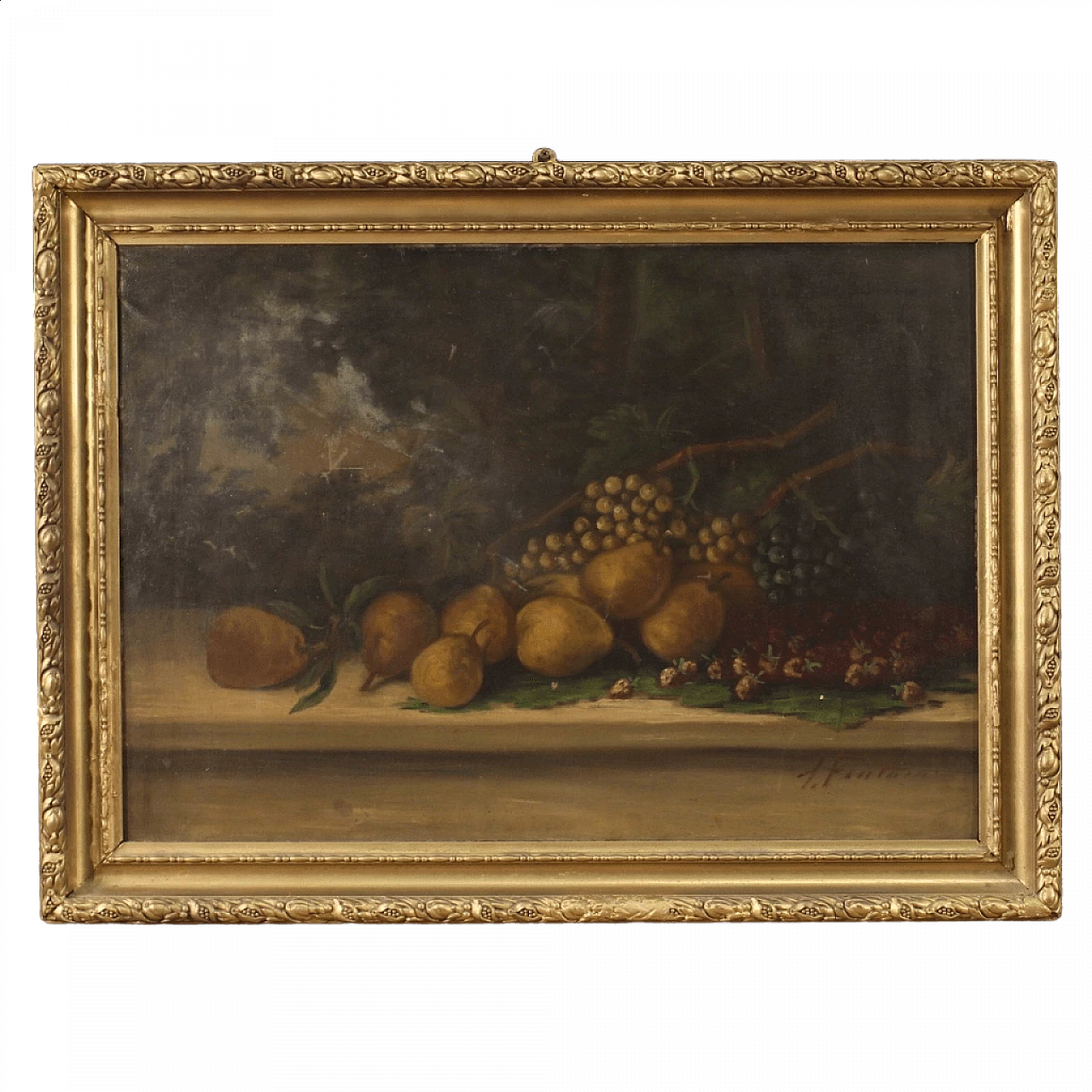 Olio su tela di natura morta con frutta firmata, inizio '900 13