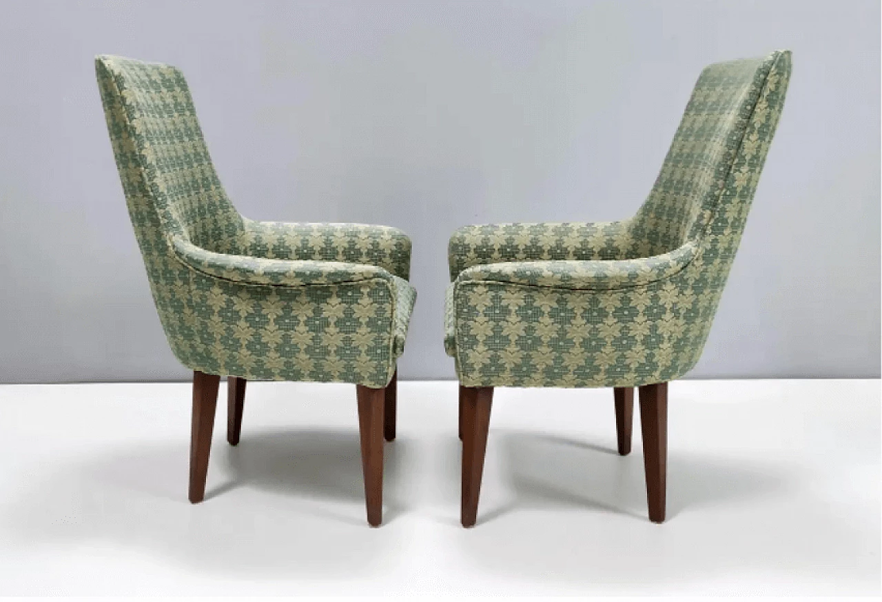 Pair of beech and green and beige fabric armchairs, 1960s 5