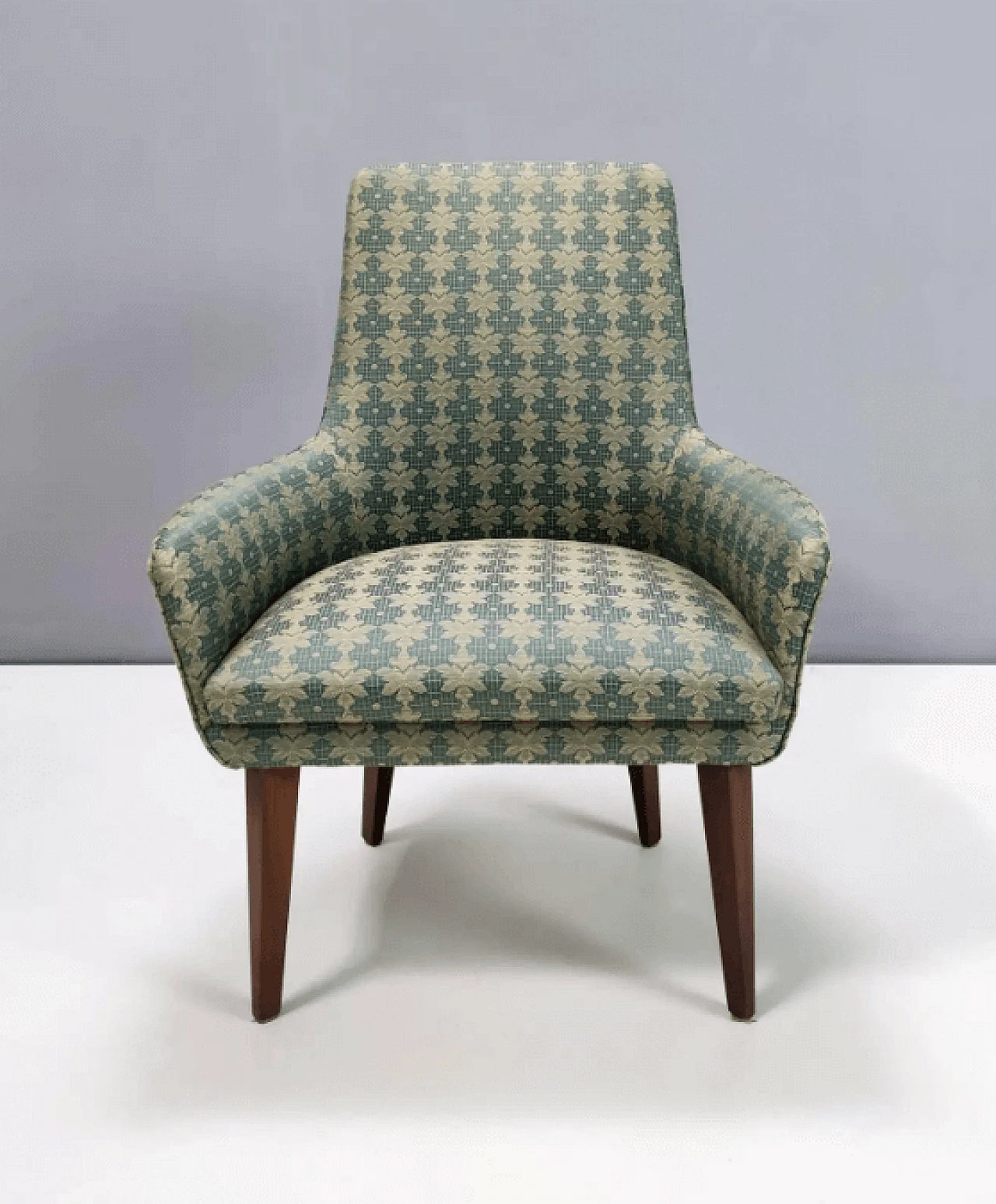 Pair of beech and green and beige fabric armchairs, 1960s 6