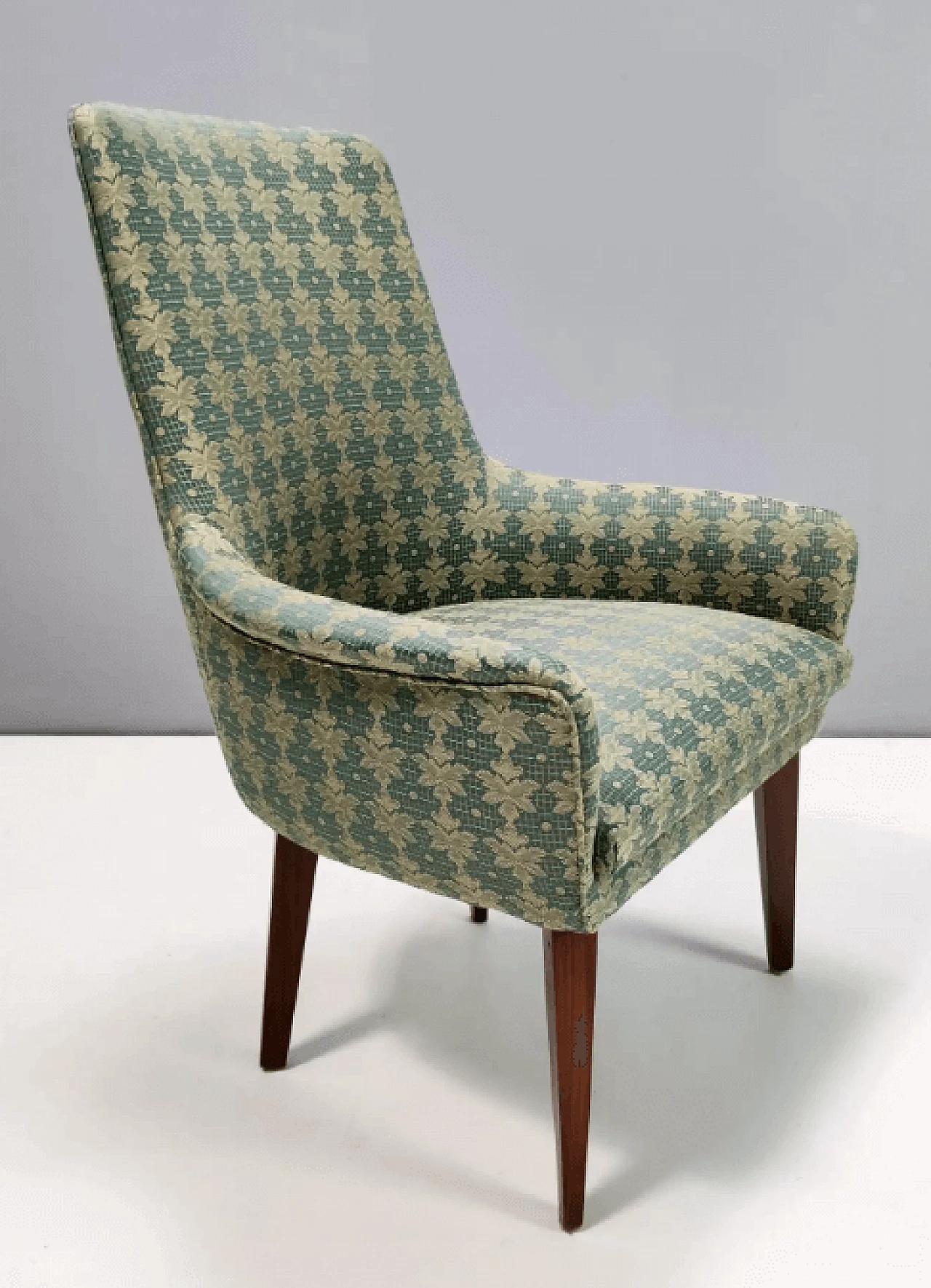 Pair of beech and green and beige fabric armchairs, 1960s 7