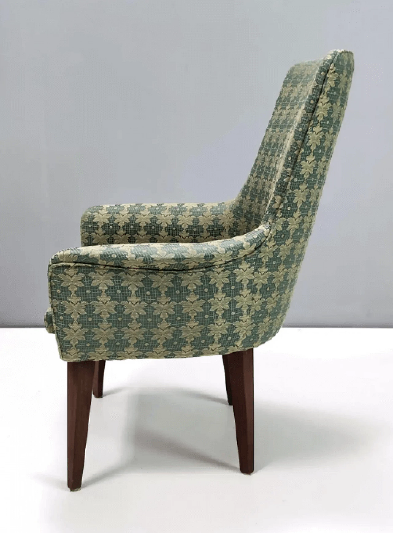 Pair of beech and green and beige fabric armchairs, 1960s 8
