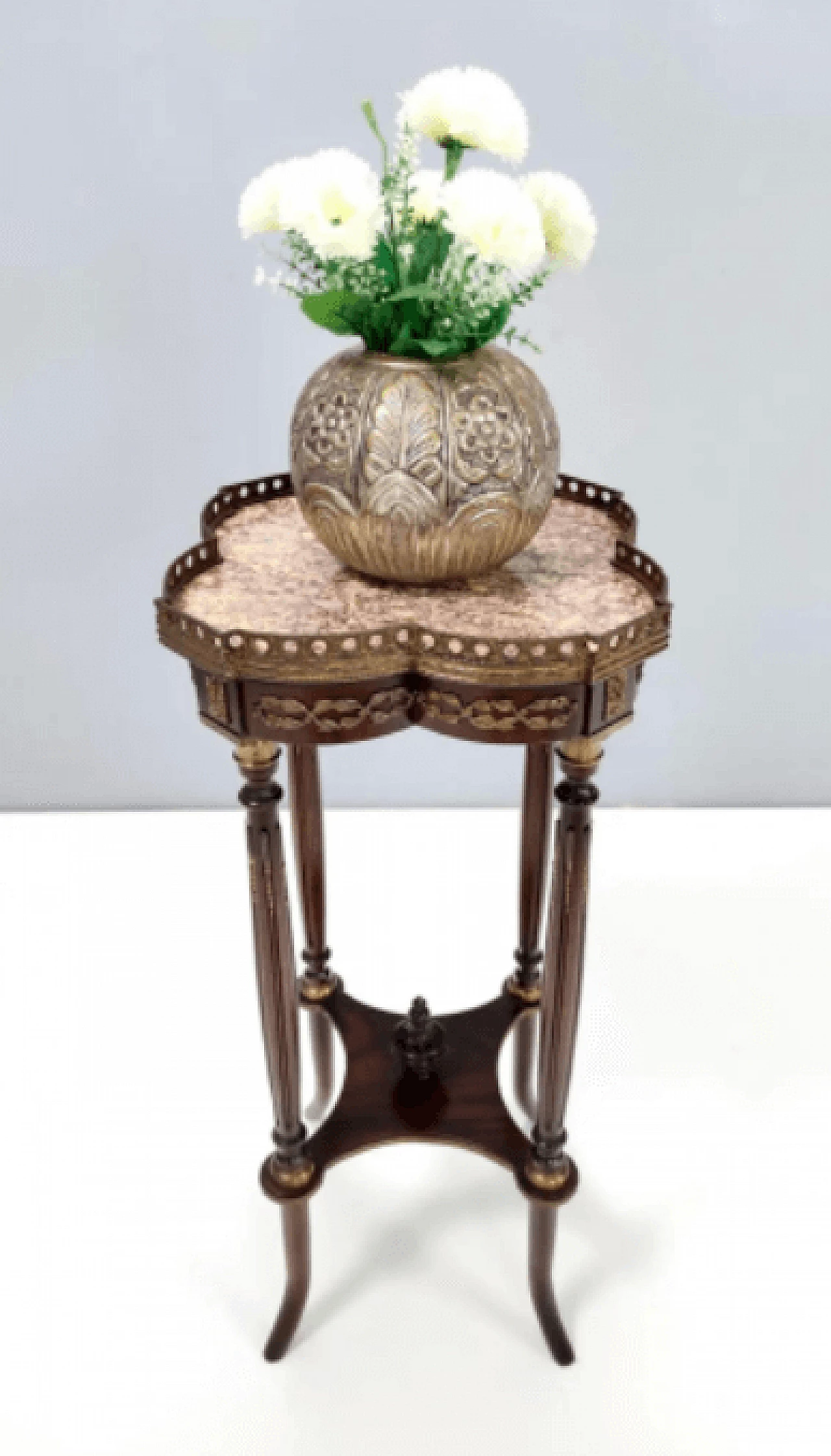 Gueridon in faggio ebanizzato con piano in marmo broccatello, anni '60 2