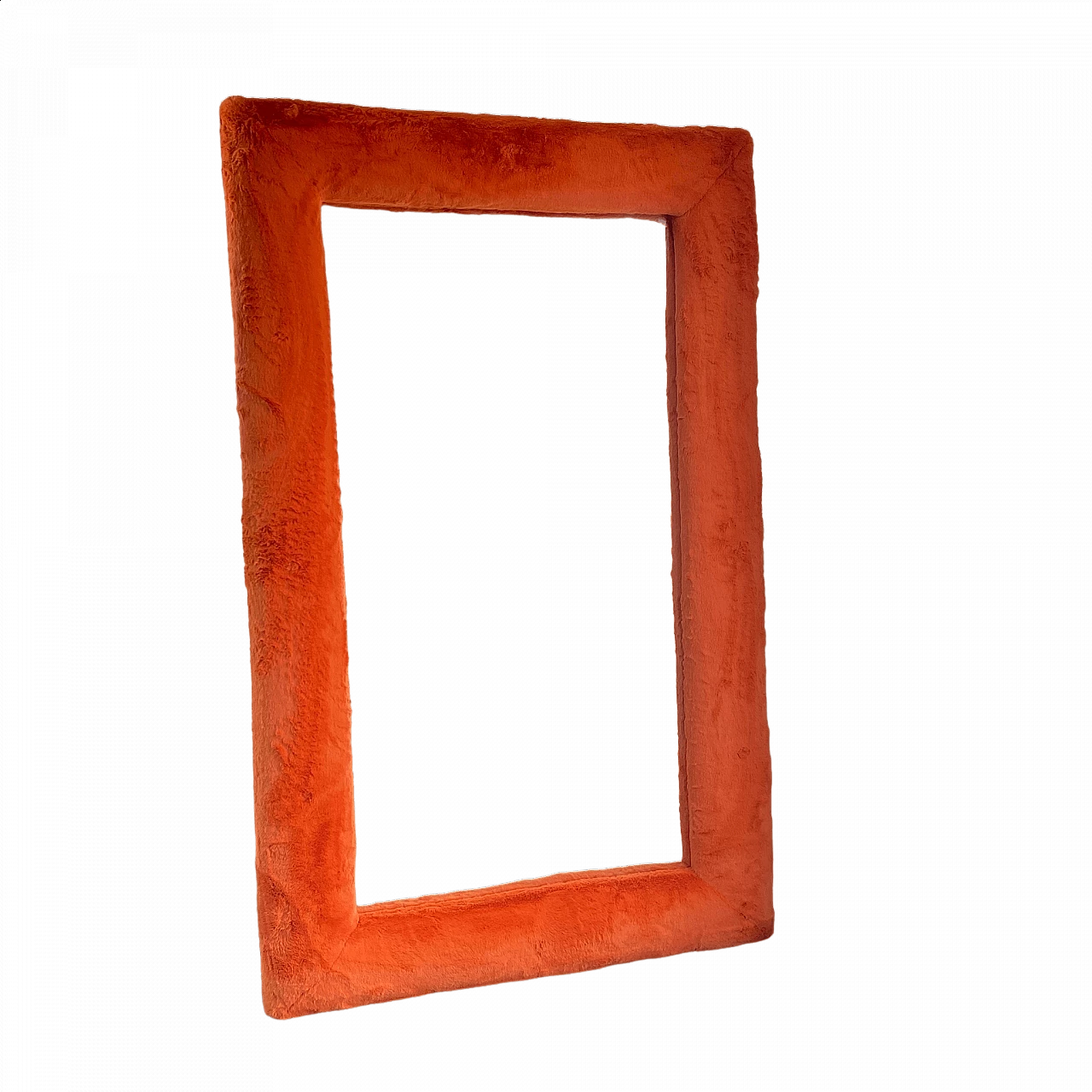 Specchio grande con cornice in ecopelliccia, anni '80 4