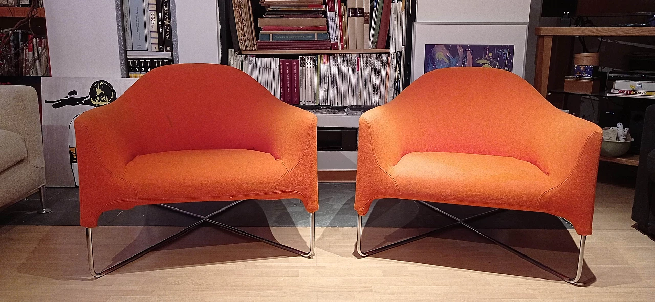 Pair of Bali armchairs by Carlo Colombo in orange fabric, 2000s 1