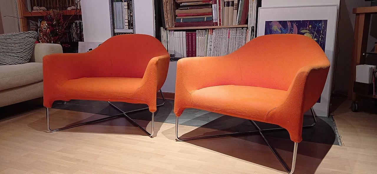 Pair of Bali armchairs by Carlo Colombo in orange fabric, 2000s 3