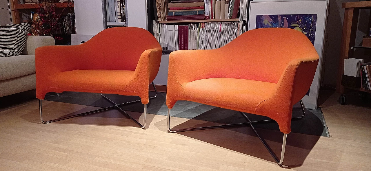 Pair of Bali armchairs by Carlo Colombo in orange fabric, 2000s 4