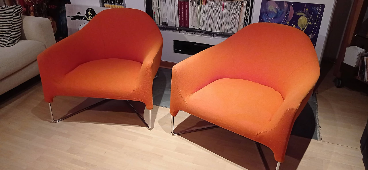 Pair of Bali armchairs by Carlo Colombo in orange fabric, 2000s 5