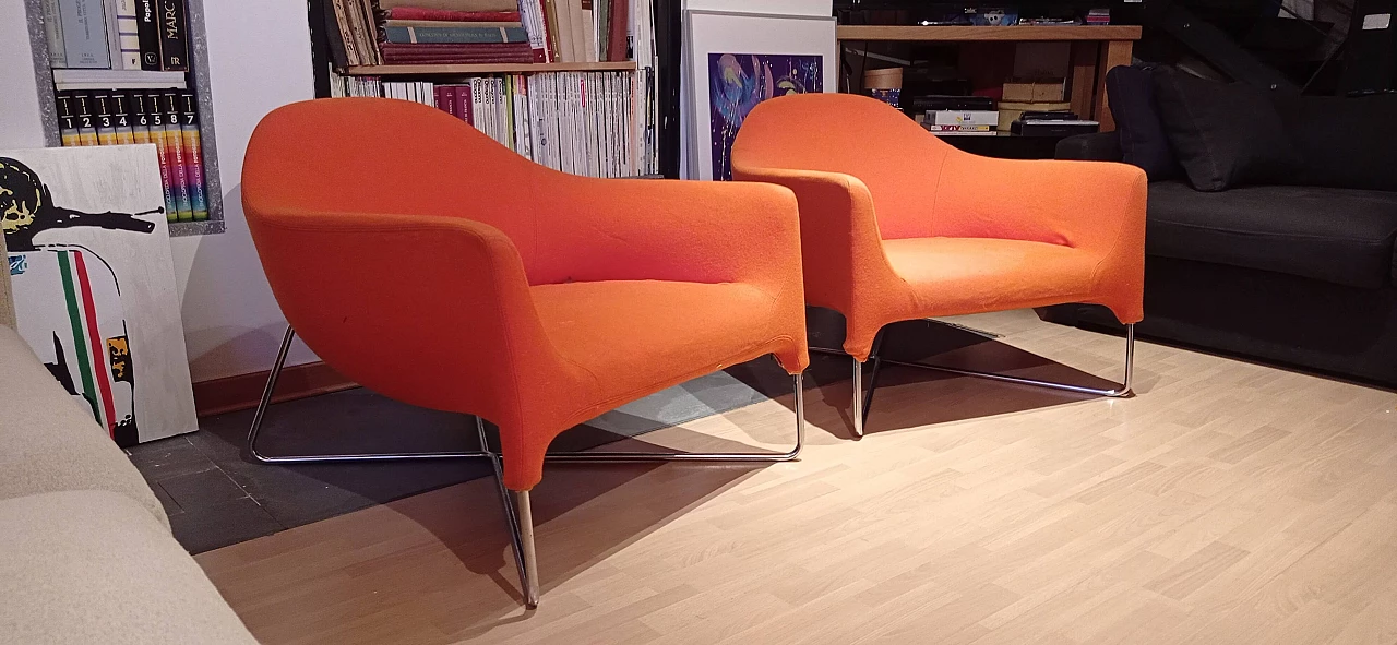 Pair of Bali armchairs by Carlo Colombo in orange fabric, 2000s 6
