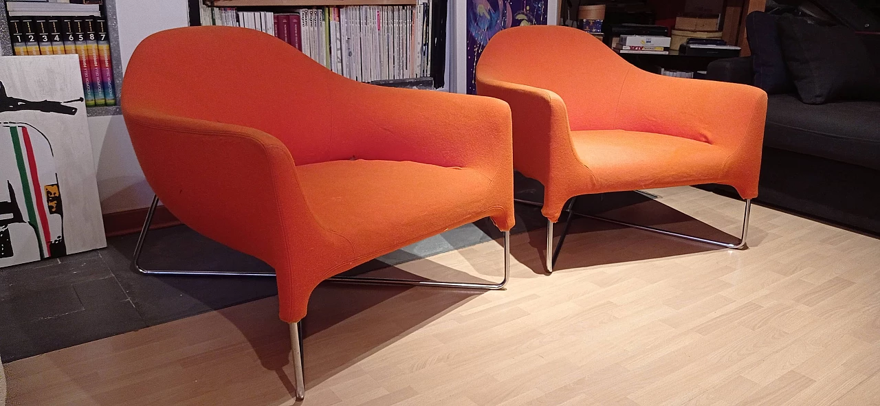 Pair of Bali armchairs by Carlo Colombo in orange fabric, 2000s 7