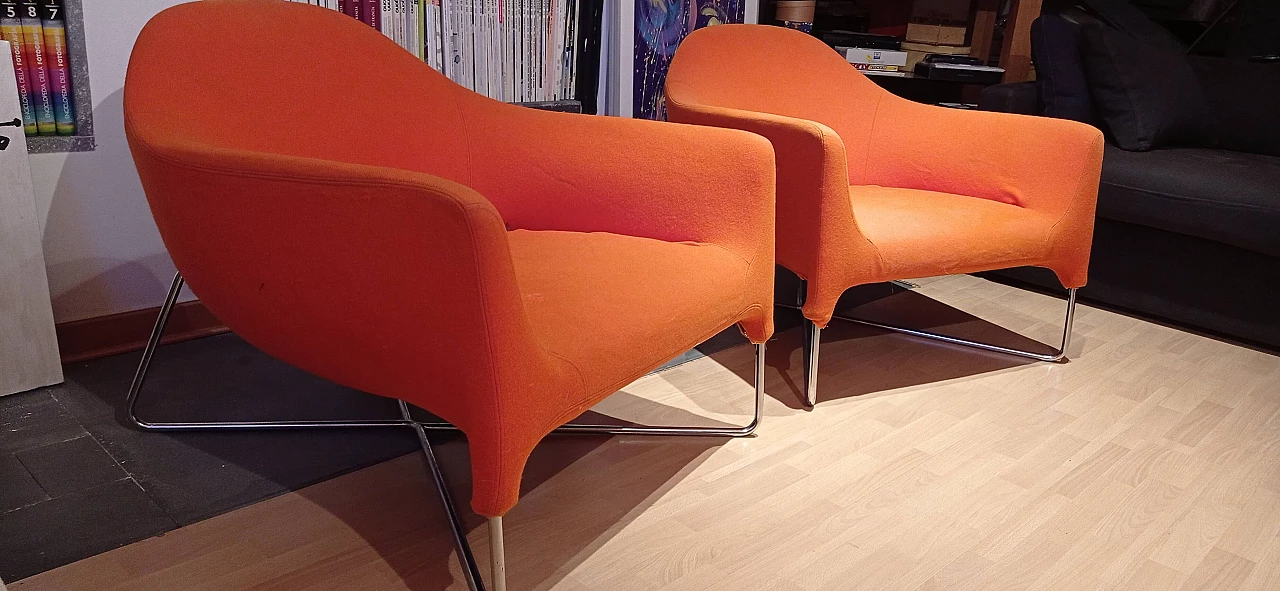 Pair of Bali armchairs by Carlo Colombo in orange fabric, 2000s 8