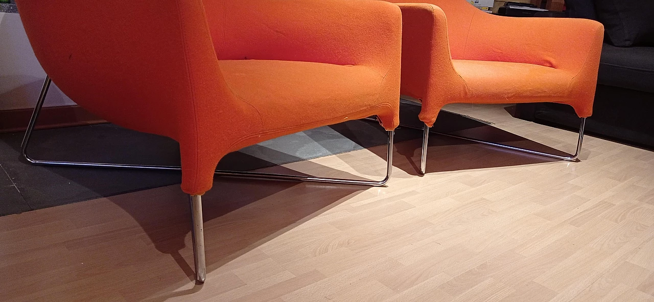 Pair of Bali armchairs by Carlo Colombo in orange fabric, 2000s 9