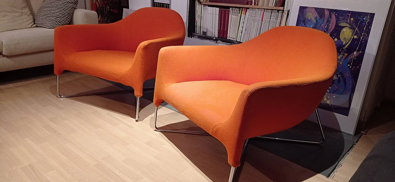 Pair of Bali armchairs by Carlo Colombo in orange fabric, 2000s 10