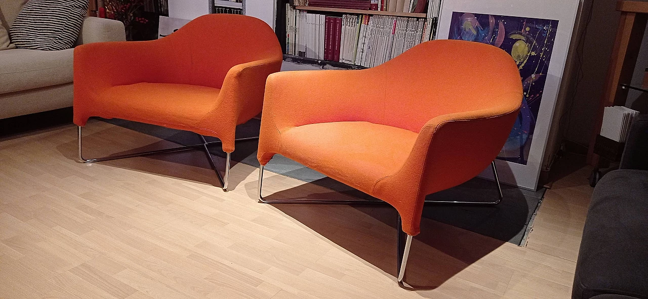 Pair of Bali armchairs by Carlo Colombo in orange fabric, 2000s 11