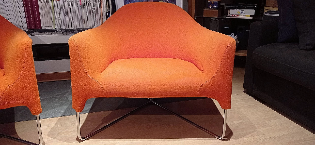 Pair of Bali armchairs by Carlo Colombo in orange fabric, 2000s 29