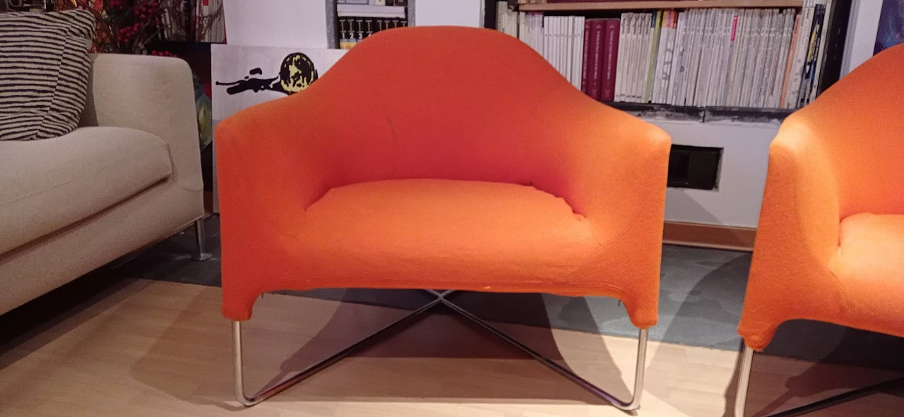 Pair of Bali armchairs by Carlo Colombo in orange fabric, 2000s 30