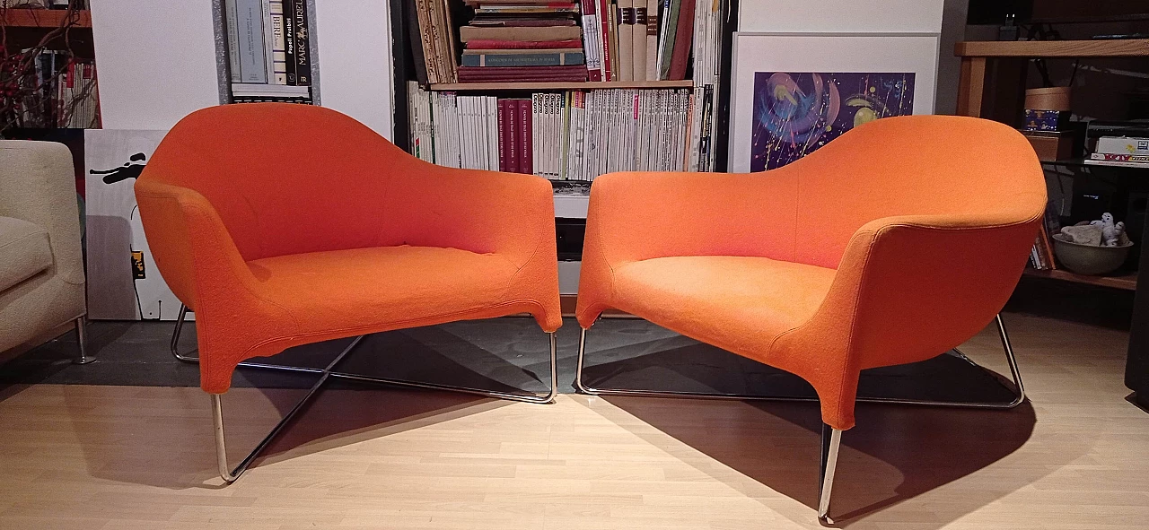Pair of Bali armchairs by Carlo Colombo in orange fabric, 2000s 53