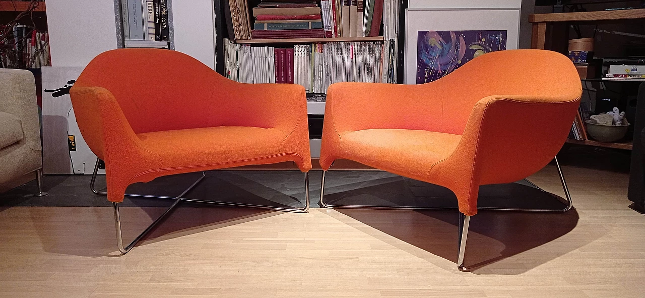 Pair of Bali armchairs by Carlo Colombo in orange fabric, 2000s 54