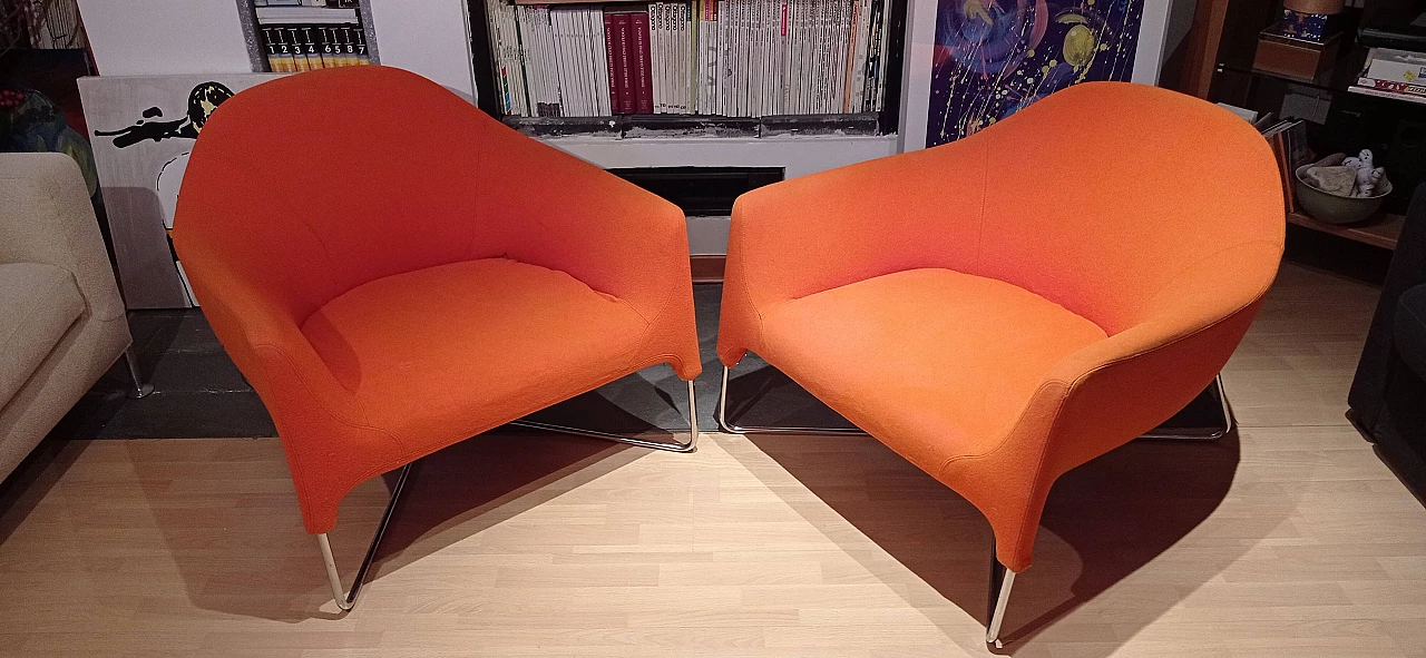 Pair of Bali armchairs by Carlo Colombo in orange fabric, 2000s 55