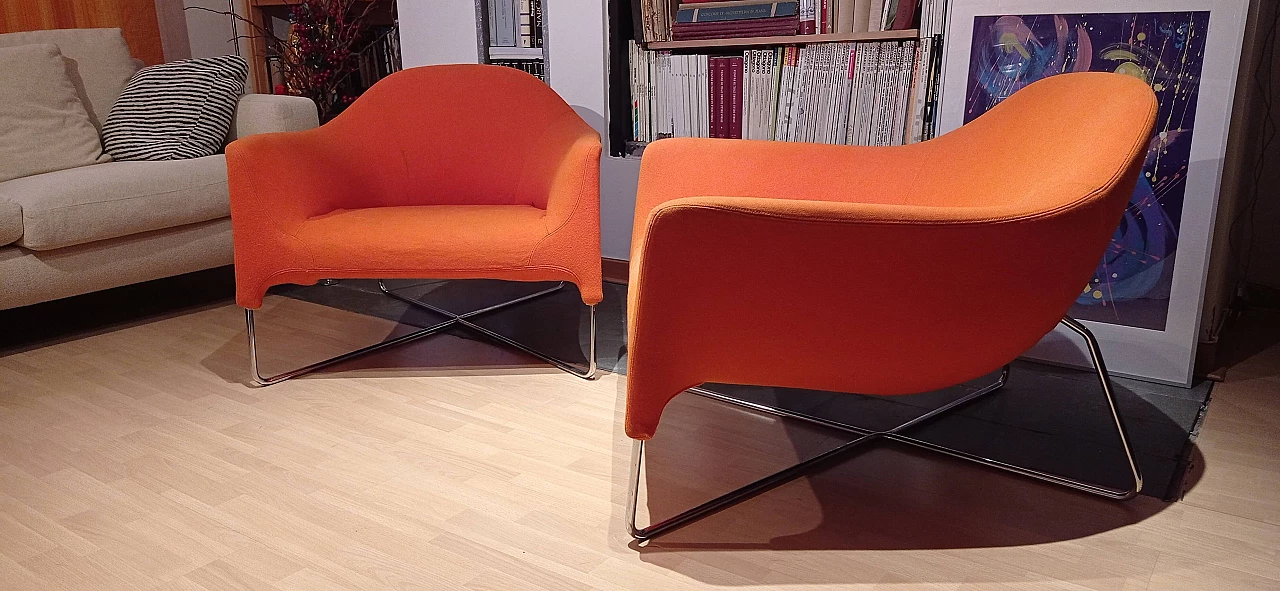 Pair of Bali armchairs by Carlo Colombo in orange fabric, 2000s 56