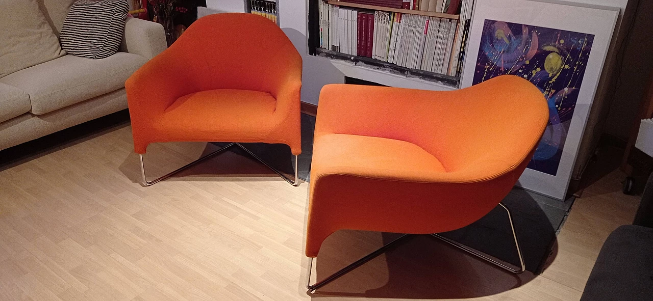 Pair of Bali armchairs by Carlo Colombo in orange fabric, 2000s 57