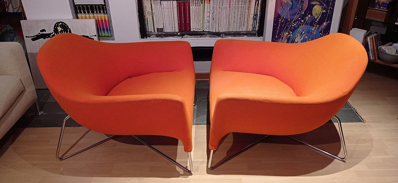 Pair of Bali armchairs by Carlo Colombo in orange fabric, 2000s 87