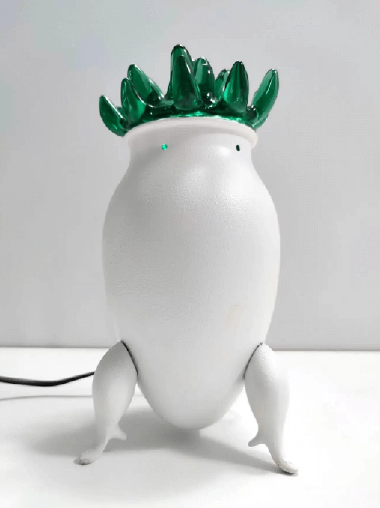 Lampada da tavolo in vetro di Murano verde e alluminio bianco, anni '80 4