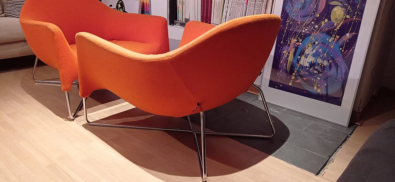 Pair of Bali armchairs by Carlo Colombo in orange fabric, 2000s 108