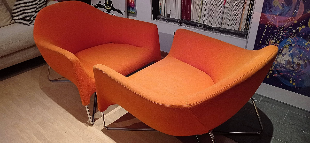 Pair of Bali armchairs by Carlo Colombo in orange fabric, 2000s 116