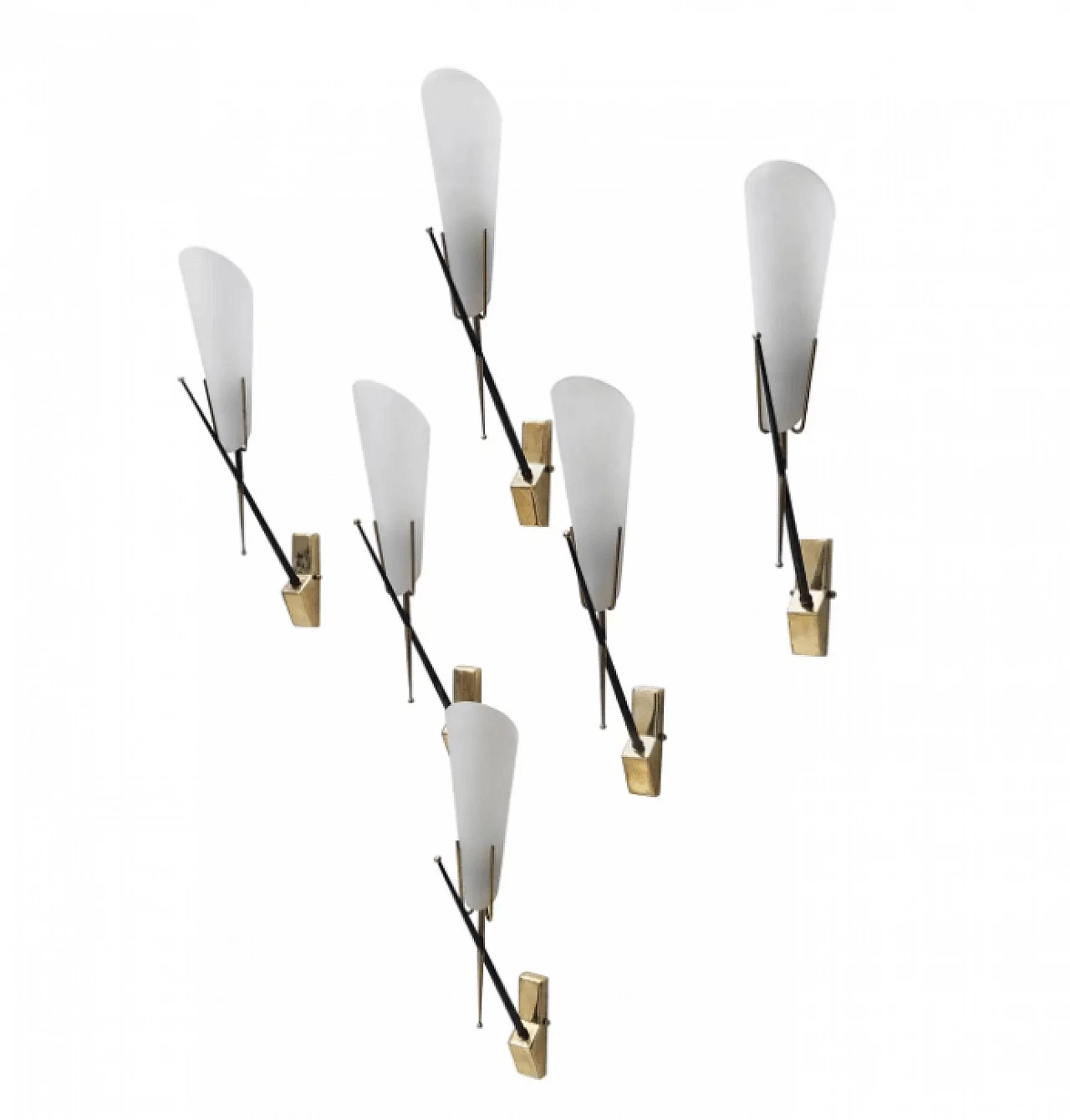 Applique in ottone e vetro acidato in stile Stilnovo, anni '50 1