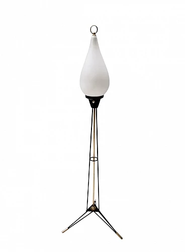 Opaline glass and iron floor lamp by Stilnovo, 1950s