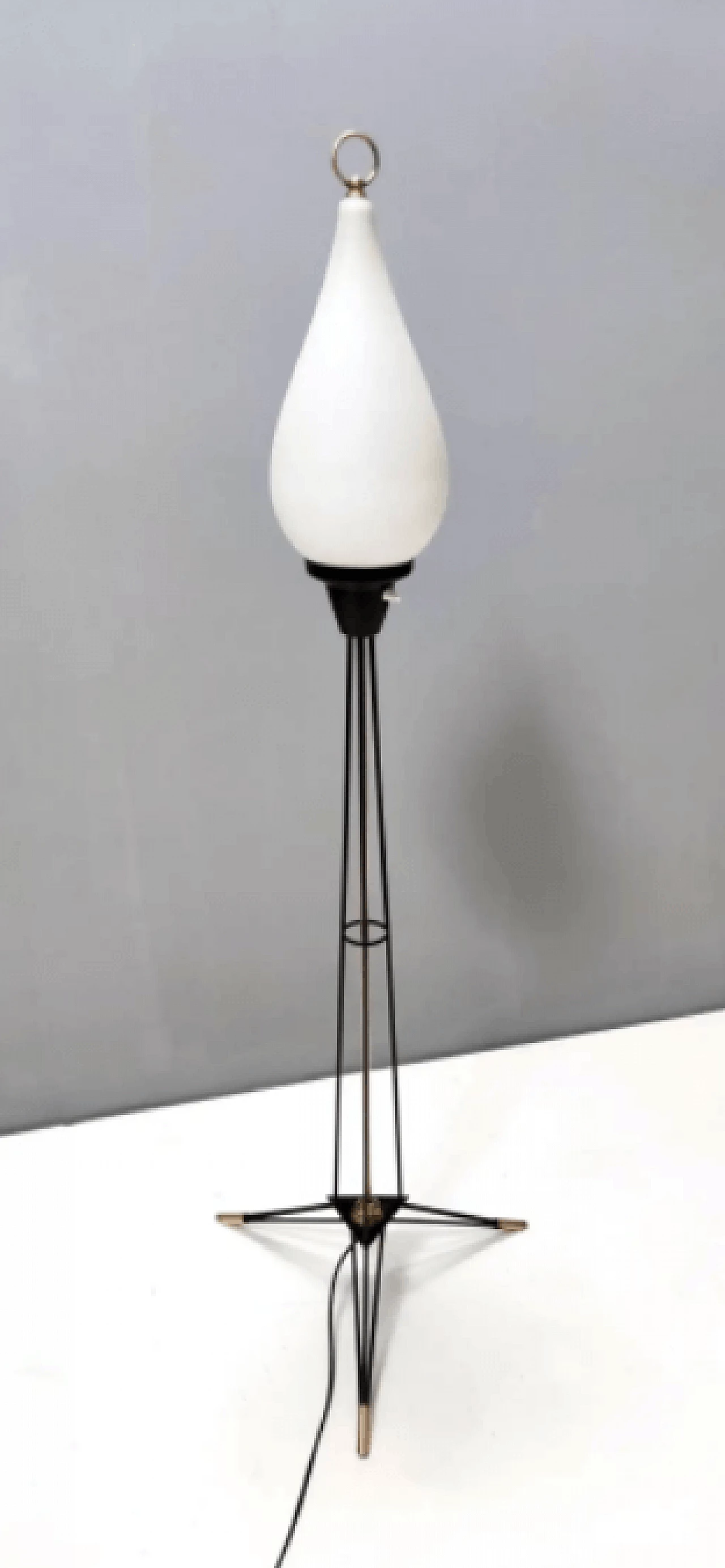 Opaline glass and iron floor lamp by Stilnovo, 1950s 4