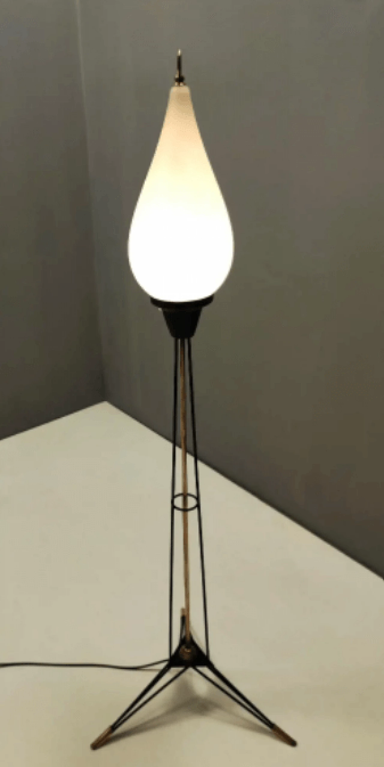 Opaline glass and iron floor lamp by Stilnovo, 1950s 5