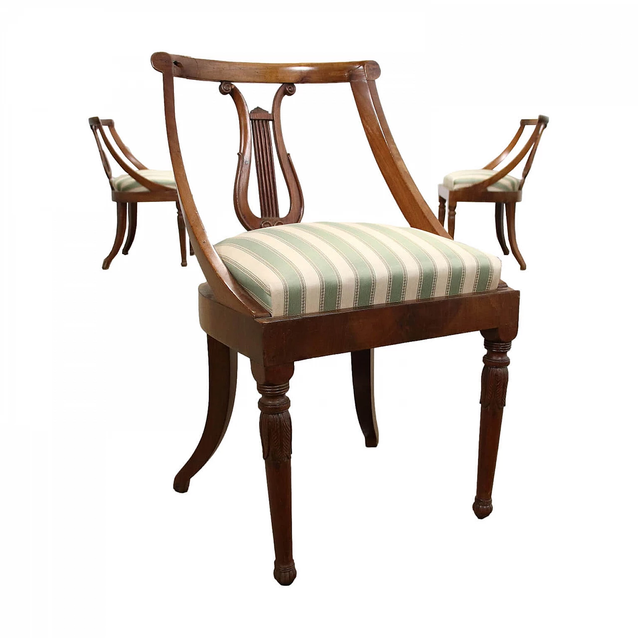 3 Empire style chairs in floral carved walnut, 19th century 1