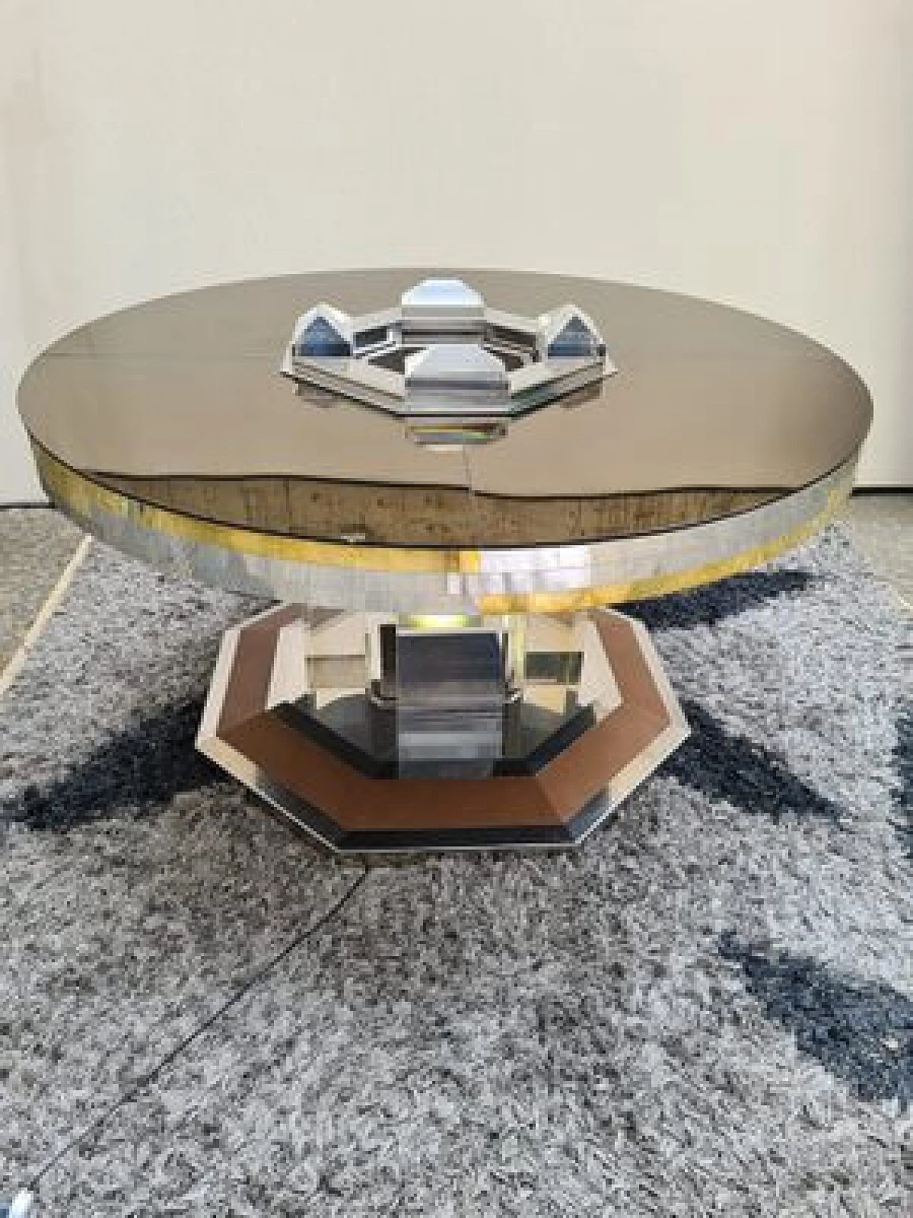Brass and metal round dining table by Sandro Petti for Maison Jansen, 1970s 5