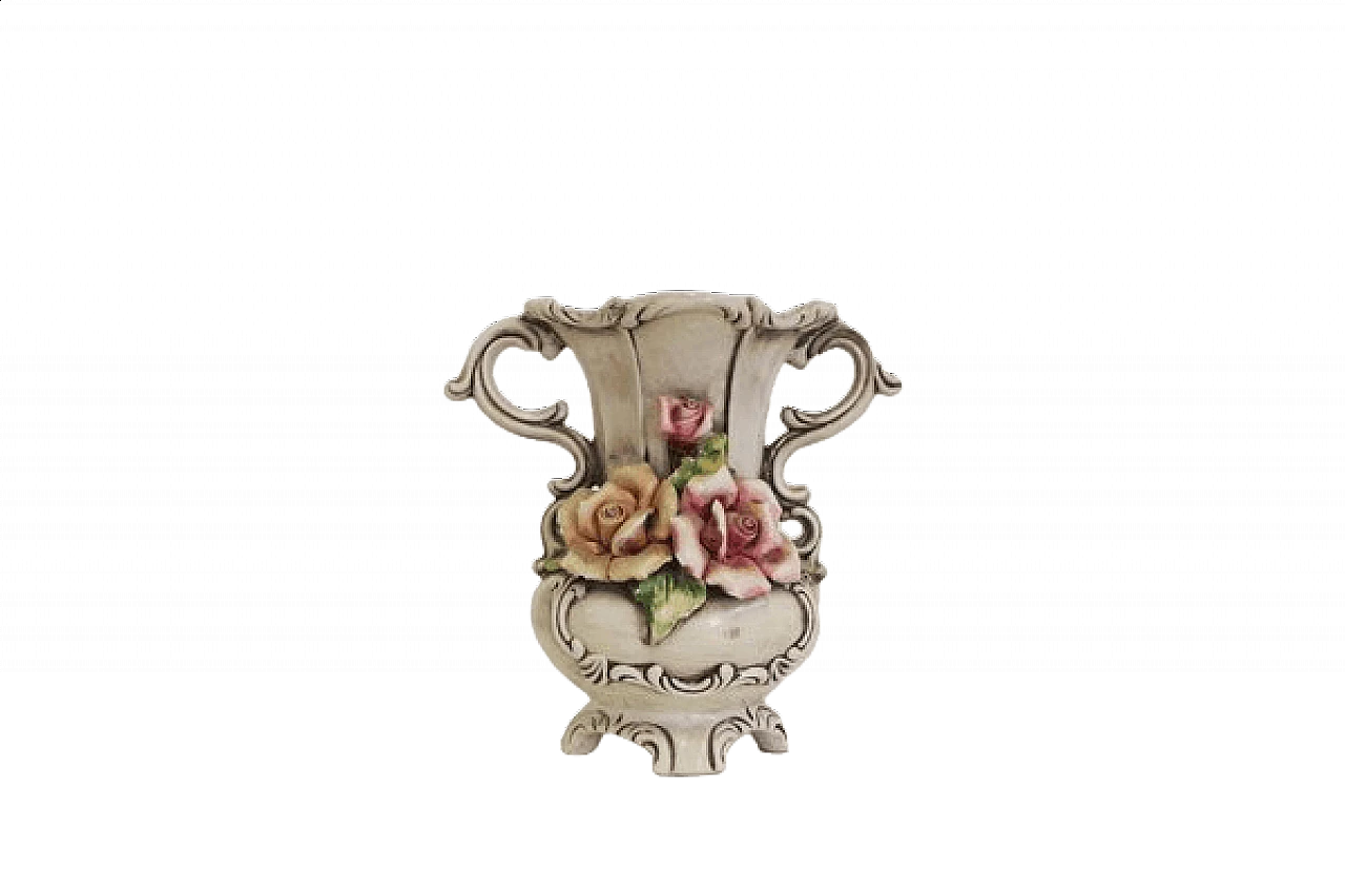 Brocca in ceramica di Capodimonte con decorazione floreale, anni '40 1406795