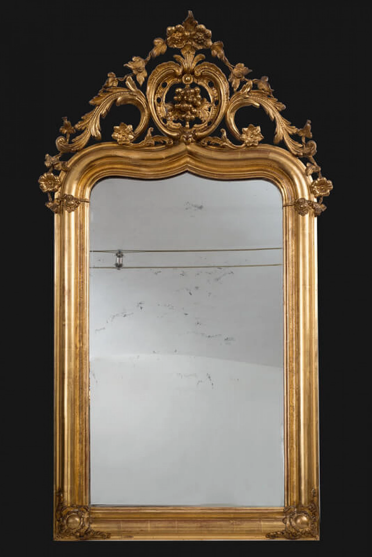 Specchiera in stile Luigi Filippo in legno dorato e intagliato, '800 1