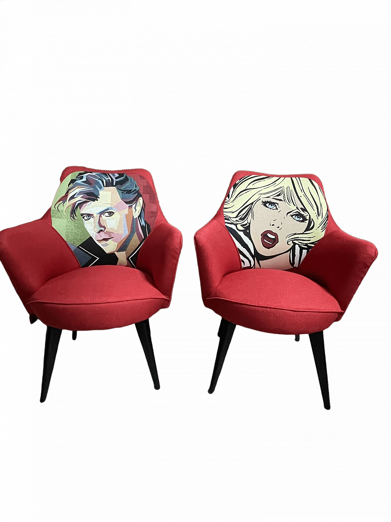 Pair of armchairs with Pop Art-inspired upholstery, 1950s 17