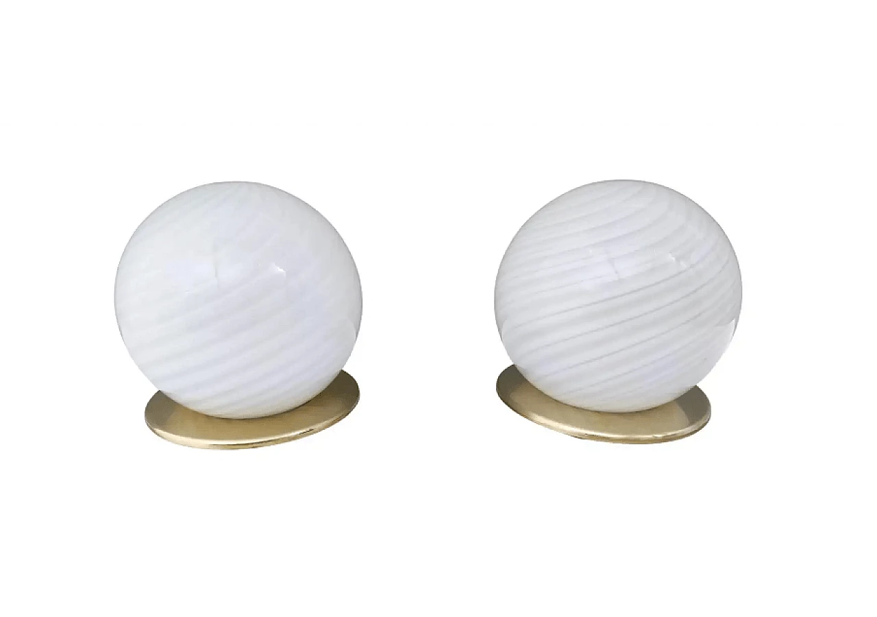 Pair of spherical Murano glass table lamps by Tronconi, 1970s 1