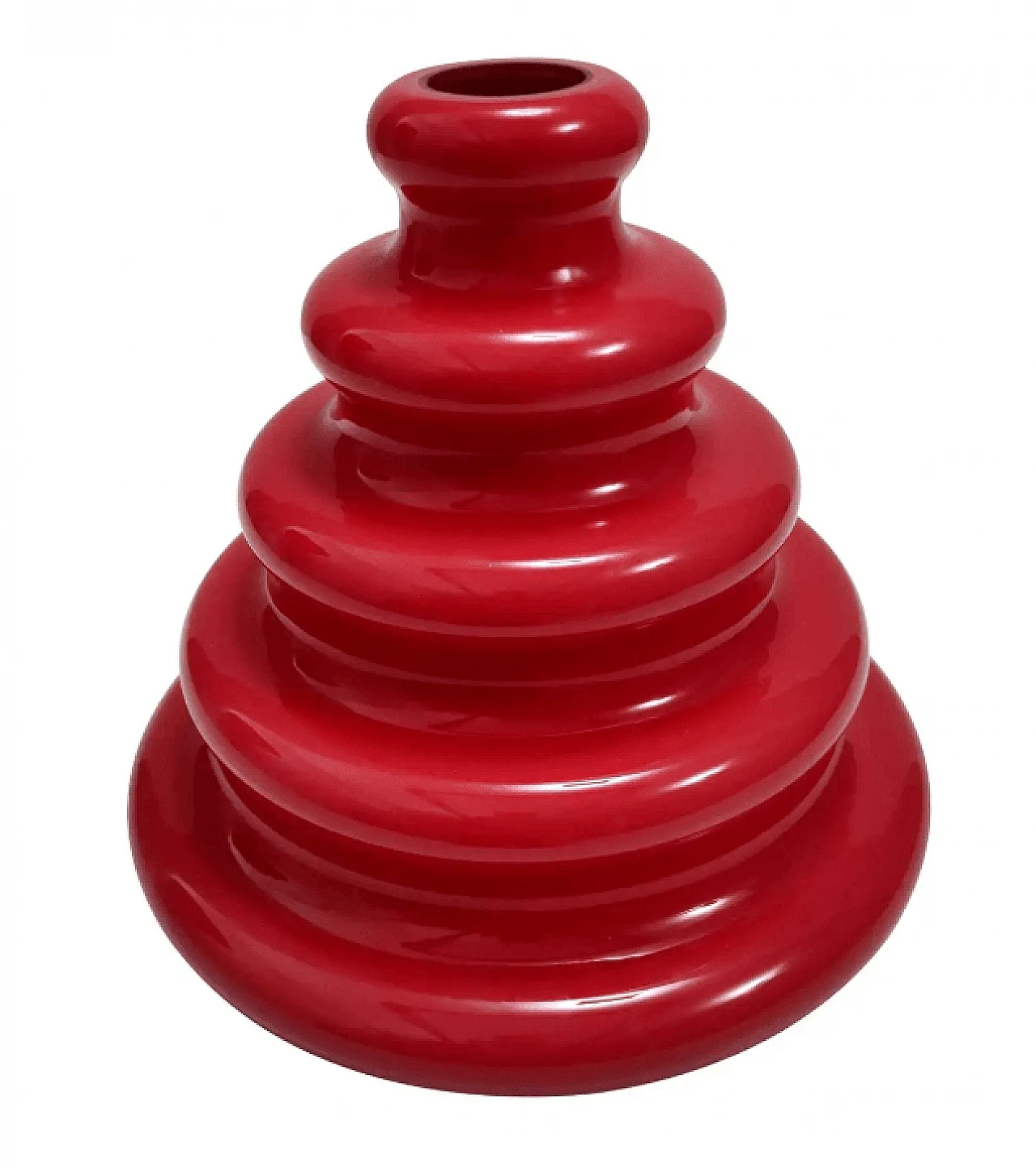 Vaso decorativo in vetro di Murano rosso, anni '80 1