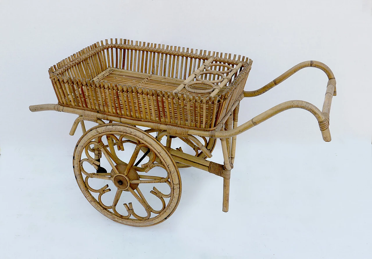 Bamboo and wicker bar cart, 1960s 1