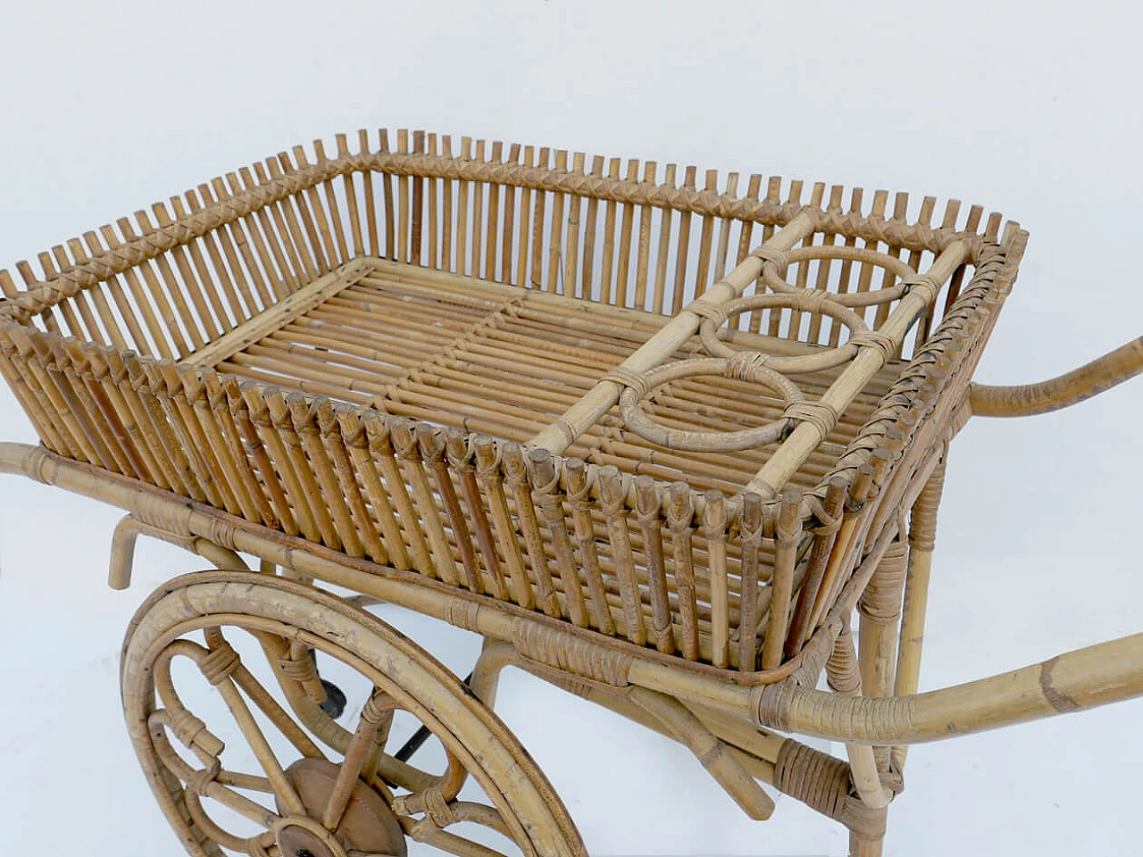 Bamboo and wicker bar cart, 1960s 3