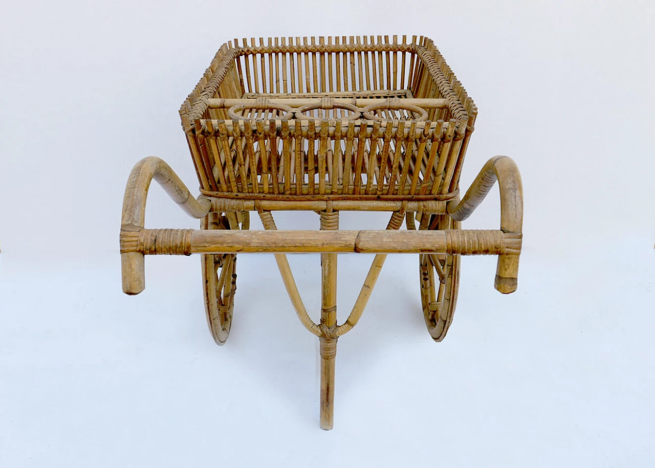 Bamboo and wicker bar cart, 1960s 4