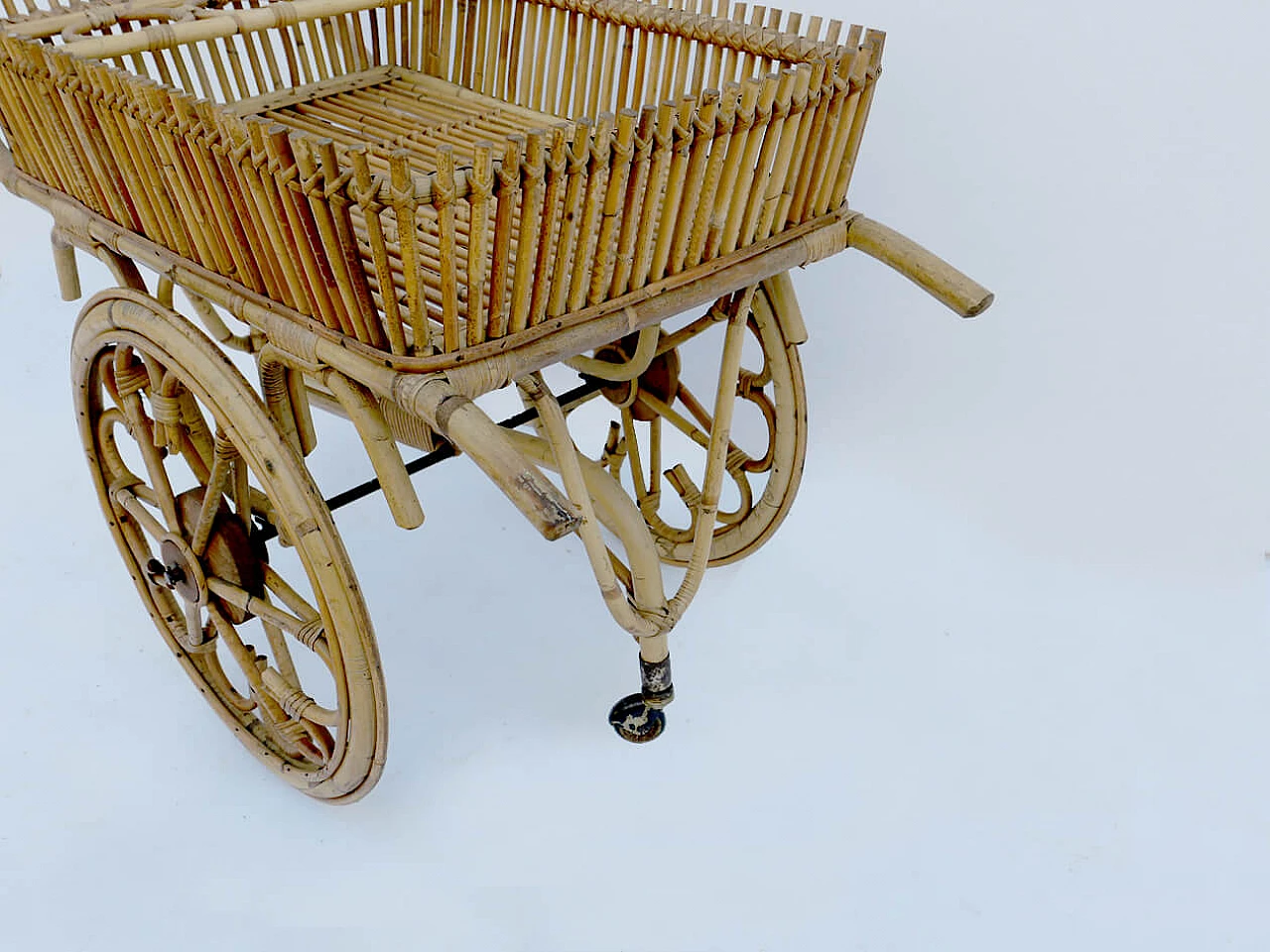 Bamboo and wicker bar cart, 1960s 5