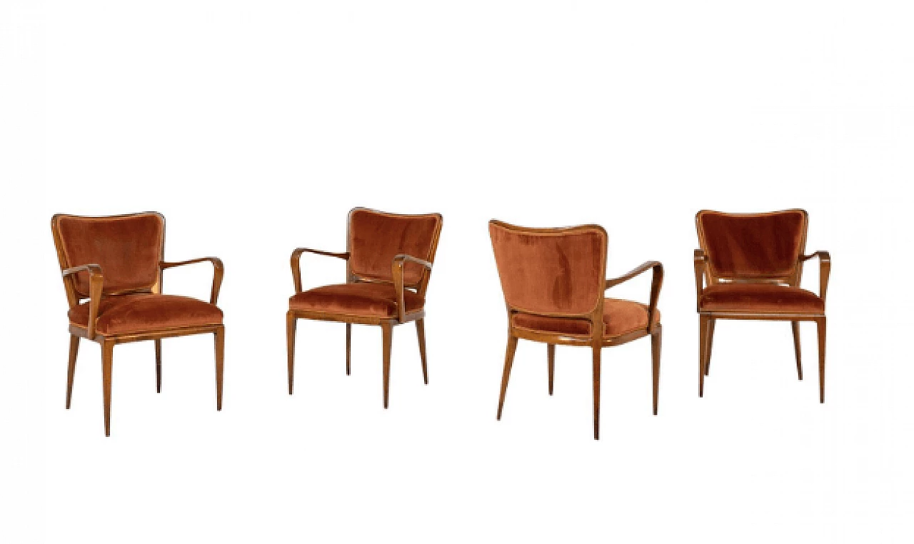 4 Armchairs in orange velvet by Osvaldo Borsani for ABV, 1950s. 1